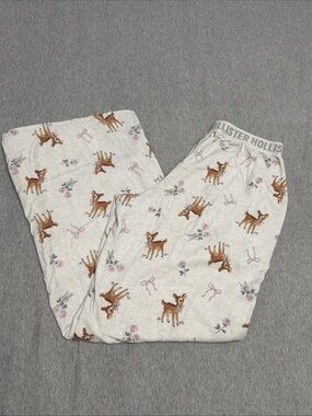 Hollister gray Deer Print Pajama Bottoms with Pink Accents